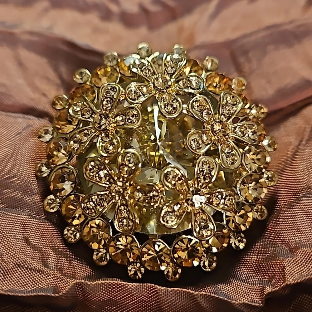 Stunning Crystal Floral Chunky Brooch Pin